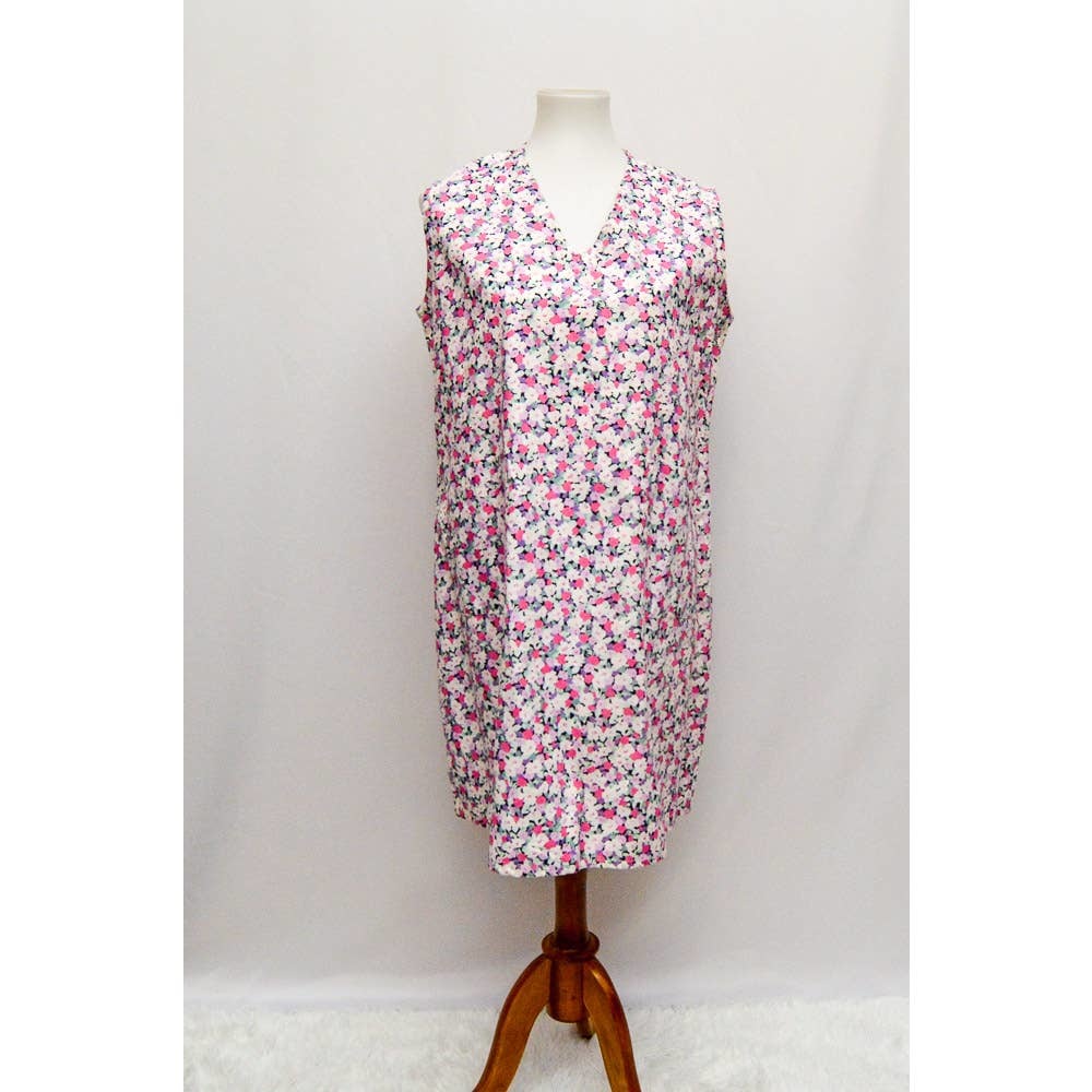 Vintage womens house dress pink white M+ 70s